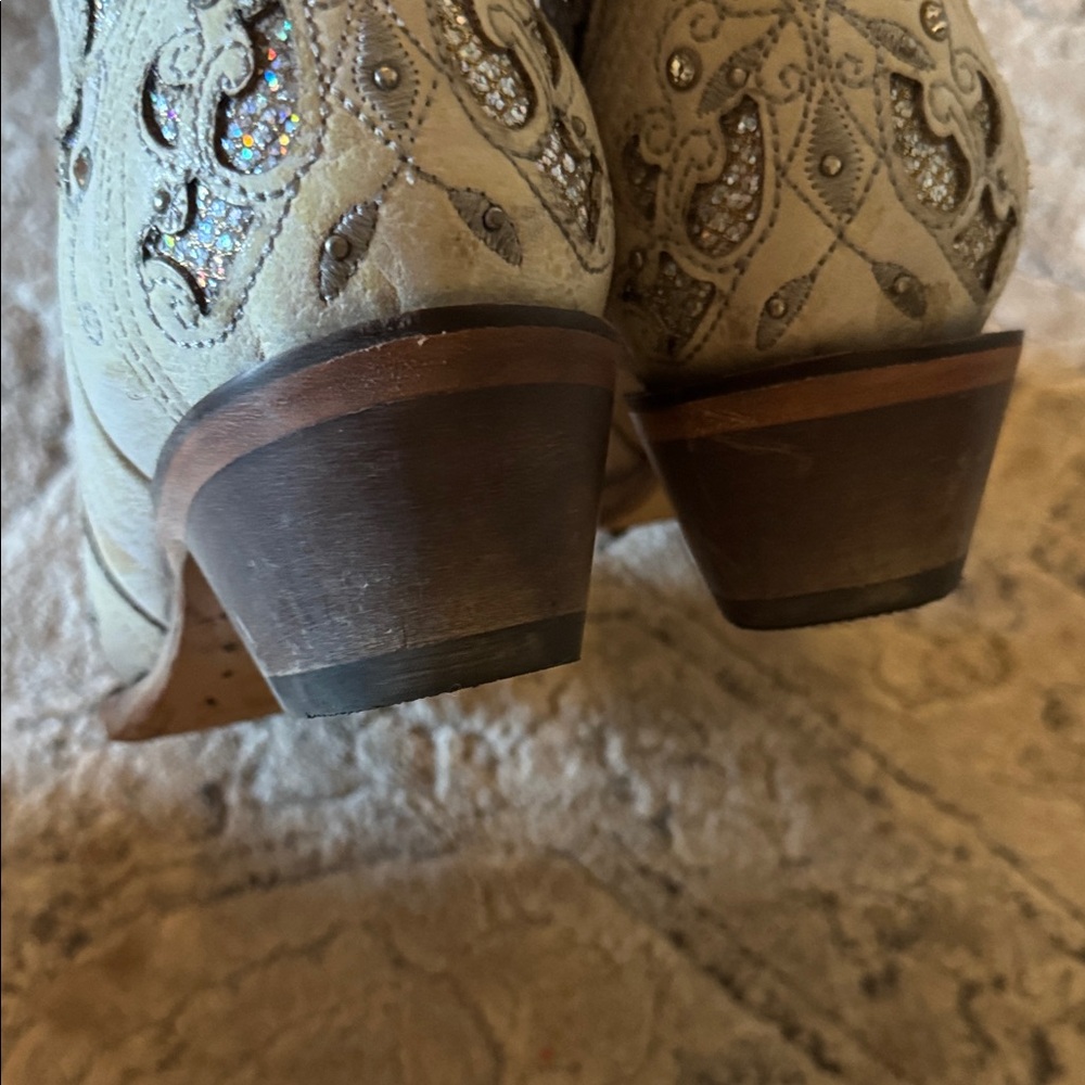 Corral White Glitter Inlay And Crystals Womens Boots Size 6.5 - Picture 6 of 8
